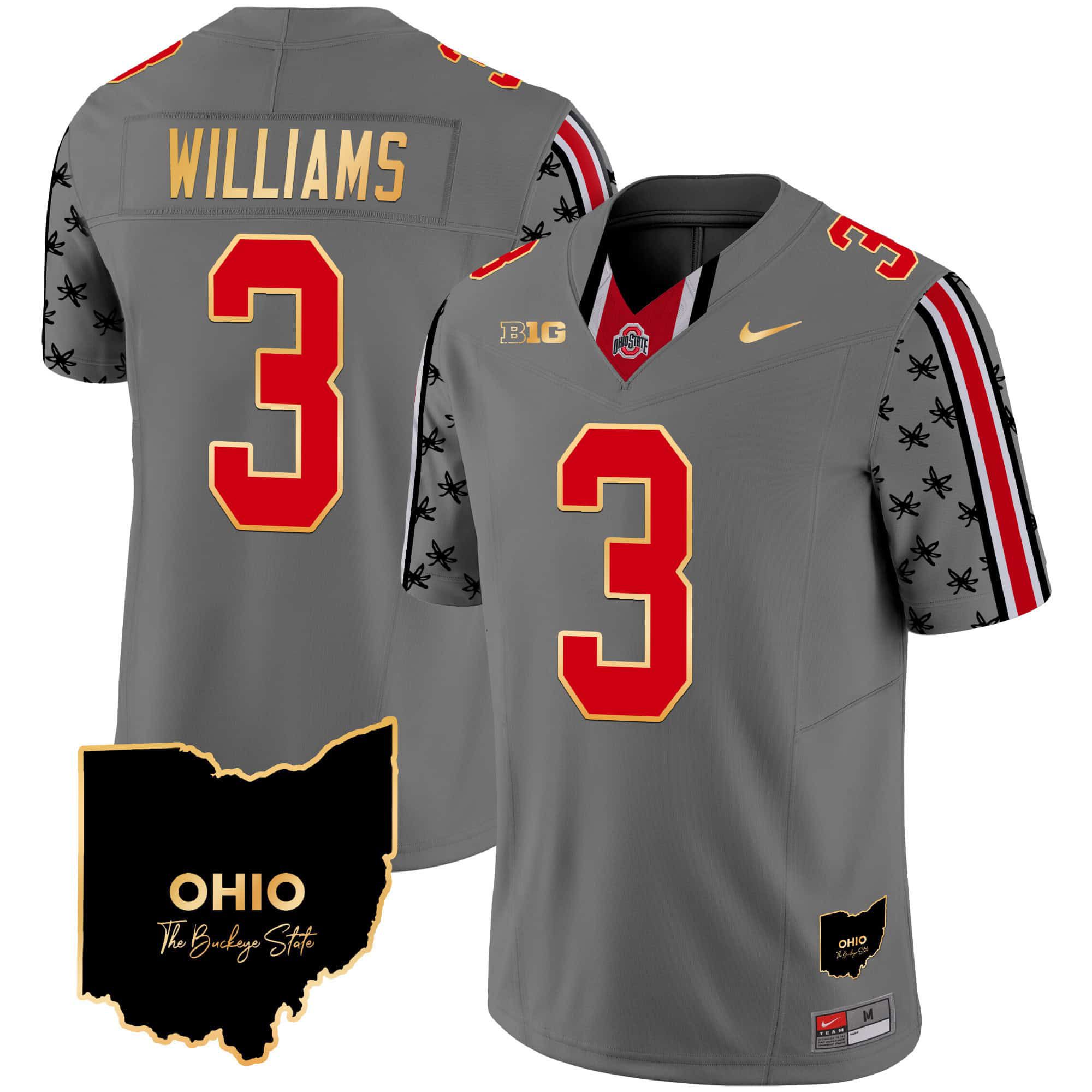 Men Ohio State Buckeyes #3 Williams Grey 2024 Nike Home Patch Gold Trim Vapor Limited NCAA Jersey